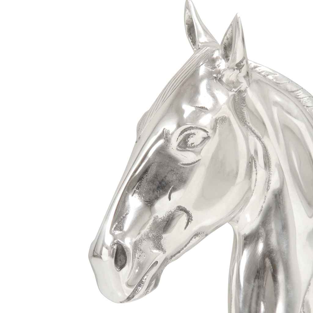 Scultura Cavallo Scacchi in Alluminio Massiccio 54 cm Argento
