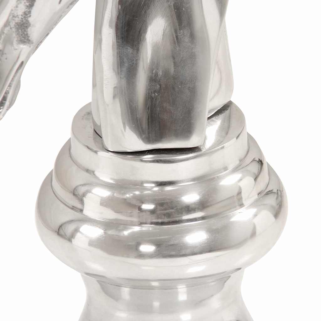 Scultura Cavallo Scacchi in Alluminio Massiccio 54 cm Argento