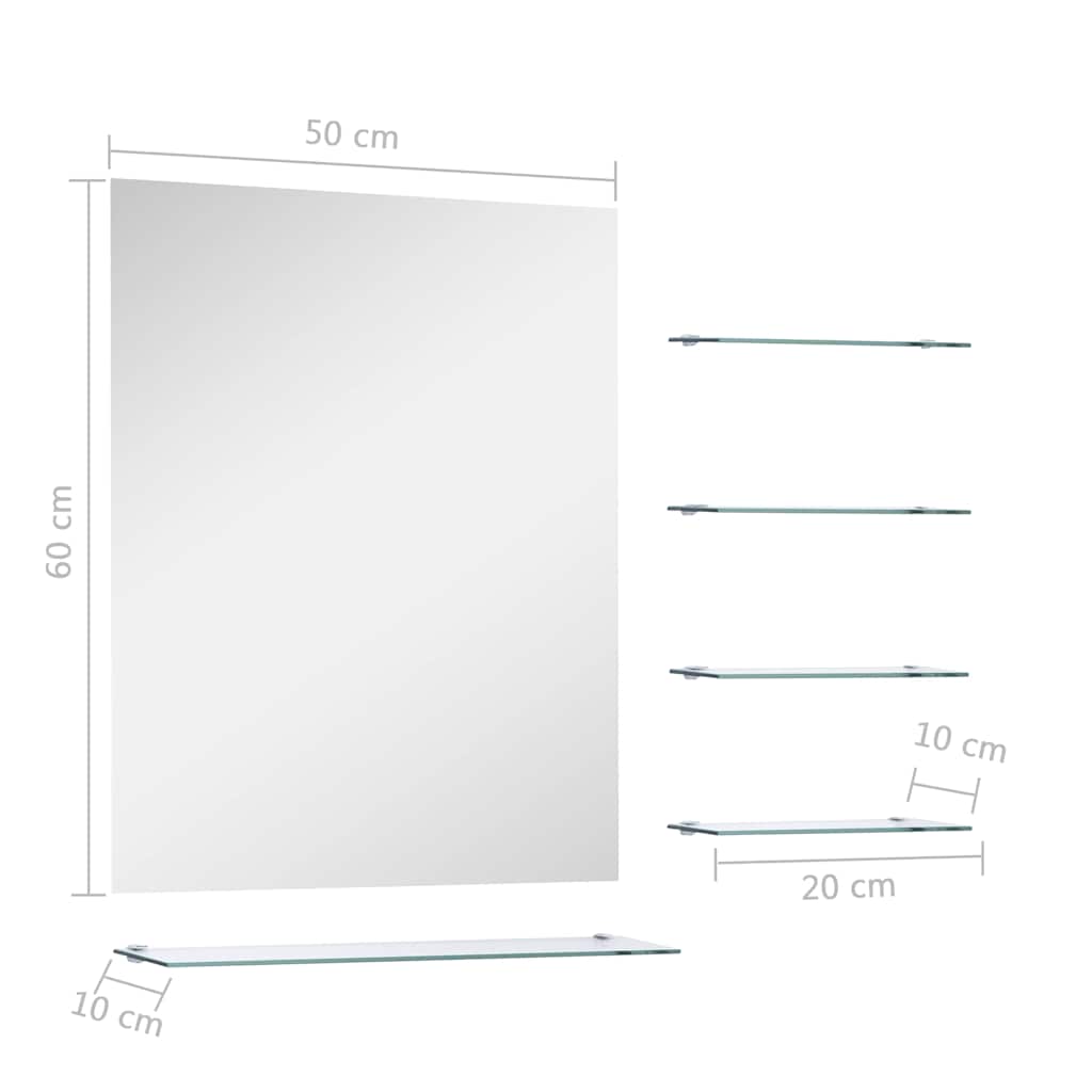 Specchio da Parete con 5 Mensole Argento 50x60 cm