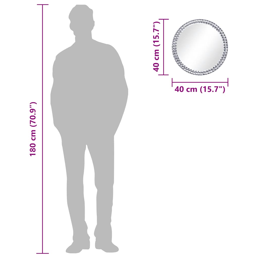 Specchio da Parete 40 cm in Vetro Temperato