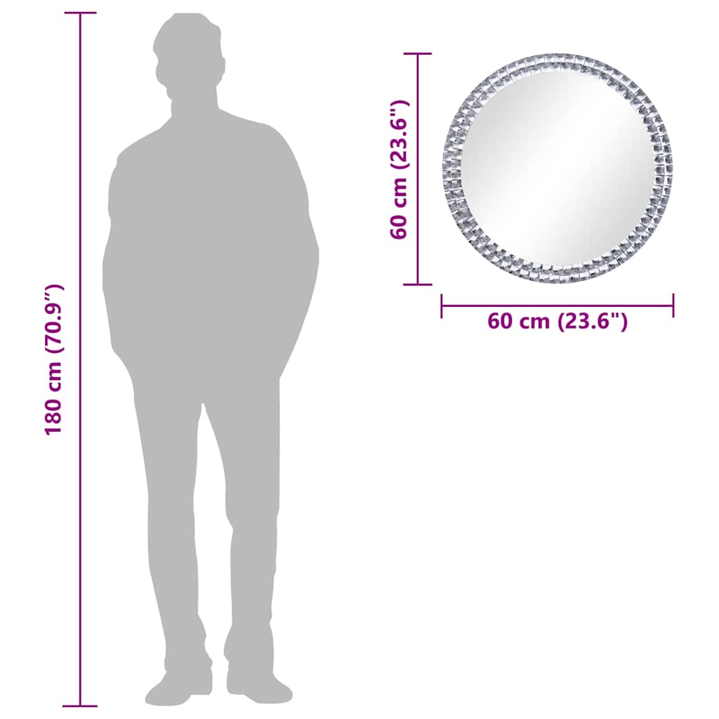 Specchio da Parete 60 cm in Vetro Temperato