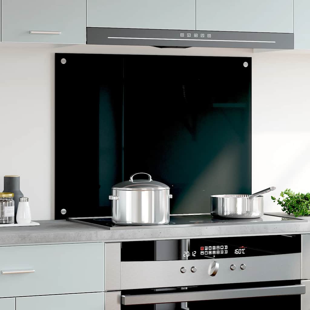 Paraschizzi per Cucina Nero 80x60 cm in Vetro Temperato