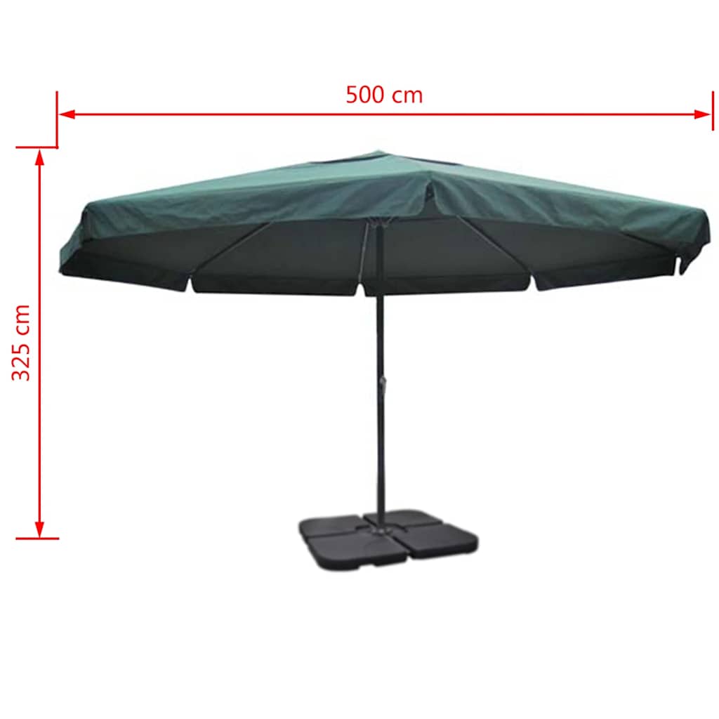 Ombrellone da Giardino in Alluminio con Base Portatile Verde