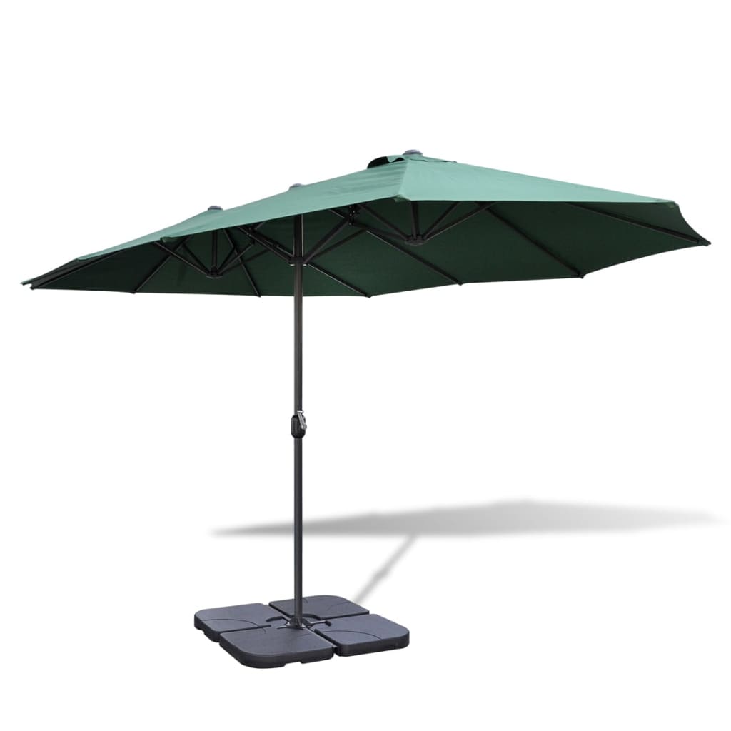 Ombrellone con Base Portatile 2,7x4,6 m in Alluminio Verde