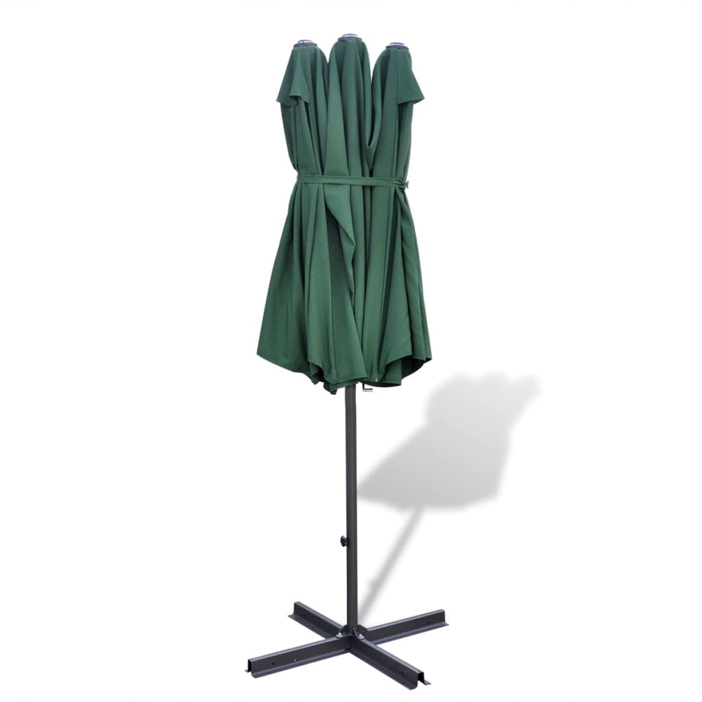 Ombrellone con Base Portatile 2,7x4,6 m in Alluminio Verde