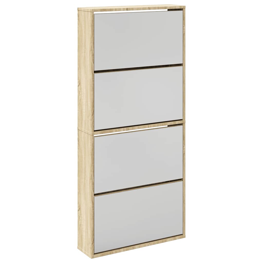 Scarpiera a 4 Strati con Specchio Rovere 63x17x134 cm