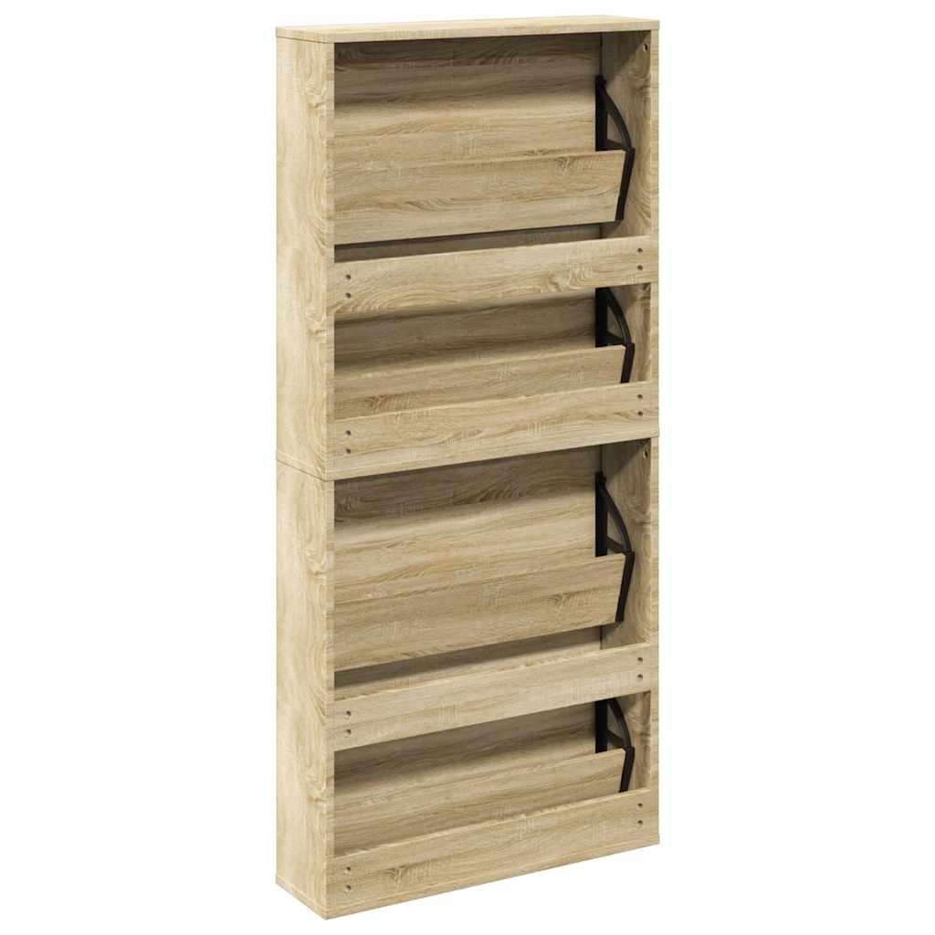 Scarpiera a 4 Strati con Specchio Rovere 63x17x134 cm