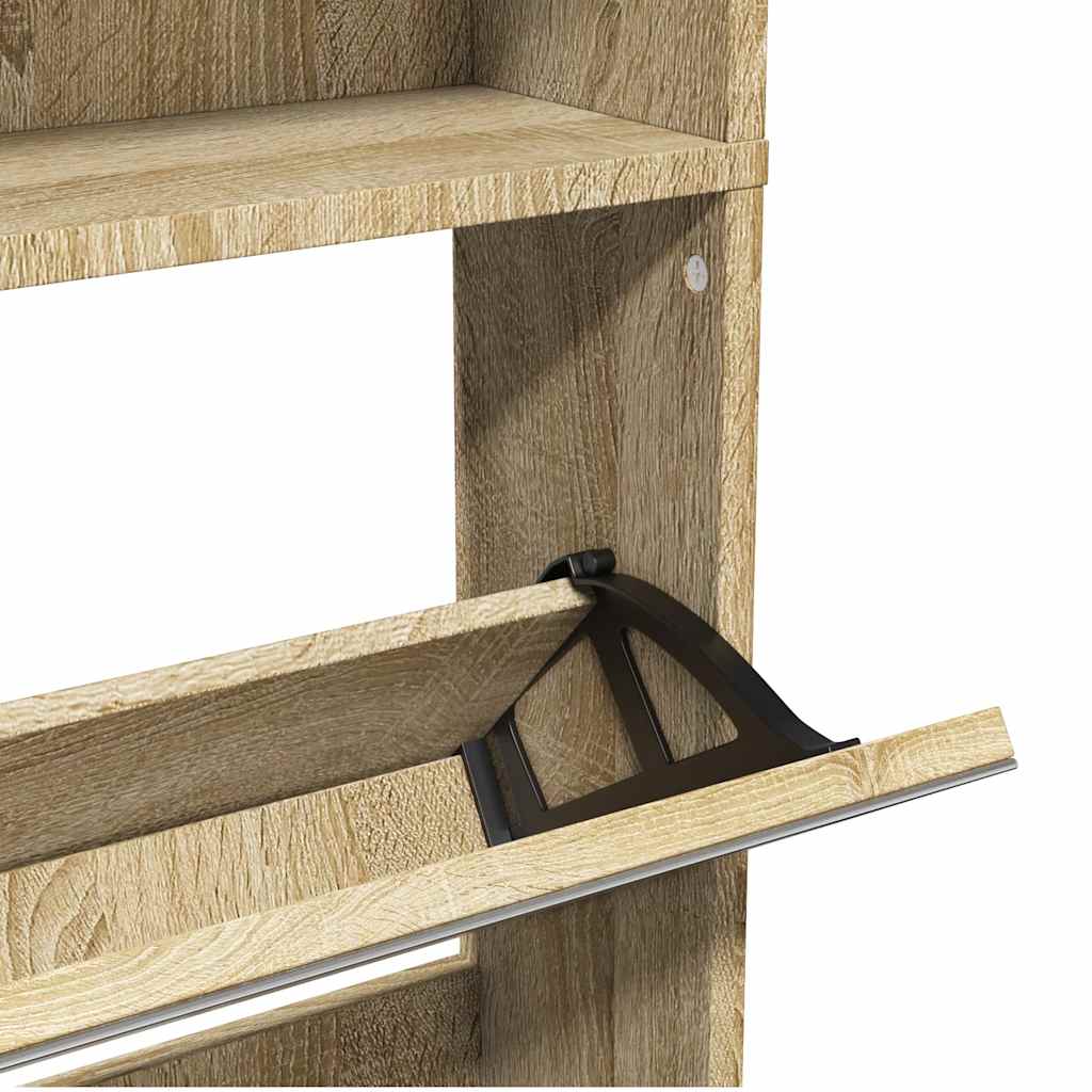 Scarpiera a 4 Strati con Specchio Rovere 63x17x134 cm