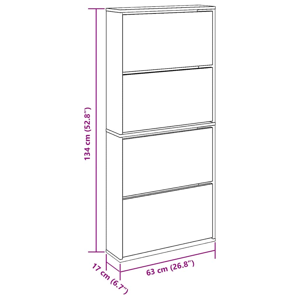 Scarpiera a 4 Strati con Specchio Rovere 63x17x134 cm