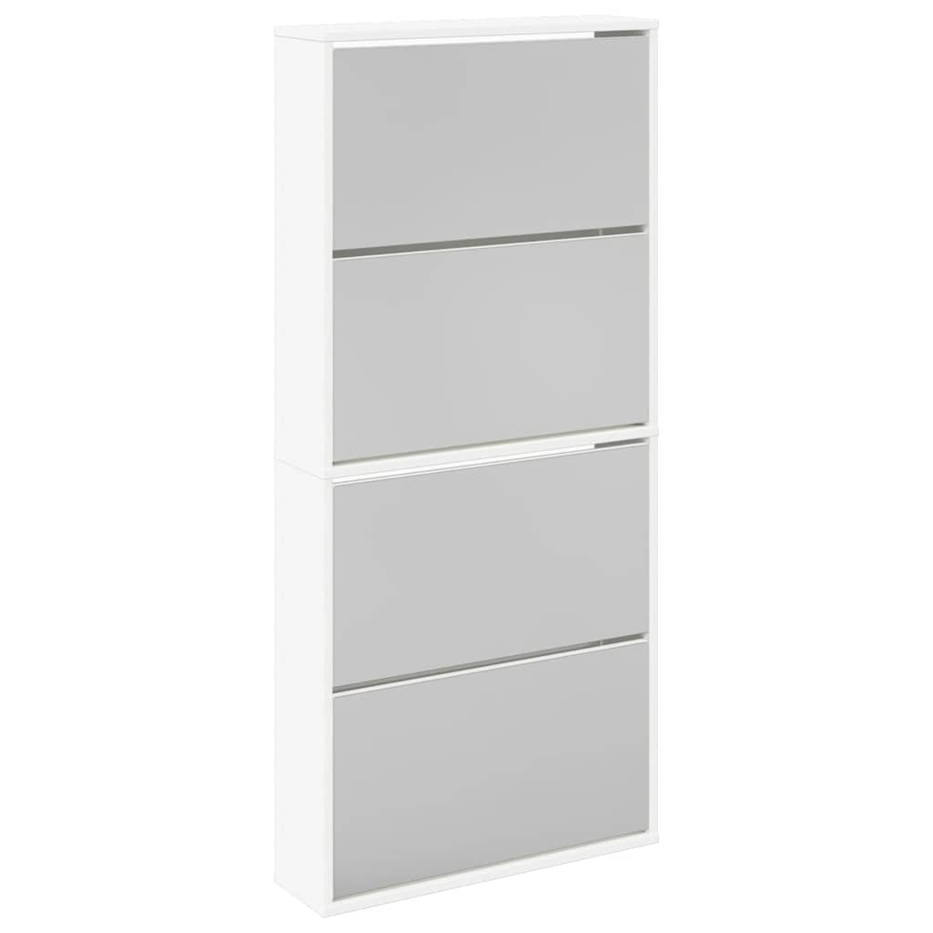 Scarpiera a 4 Strati con Specchio Bianca 63x17x134 cm