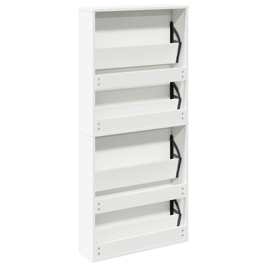 Scarpiera a 4 Strati con Specchio Bianca 63x17x134 cm