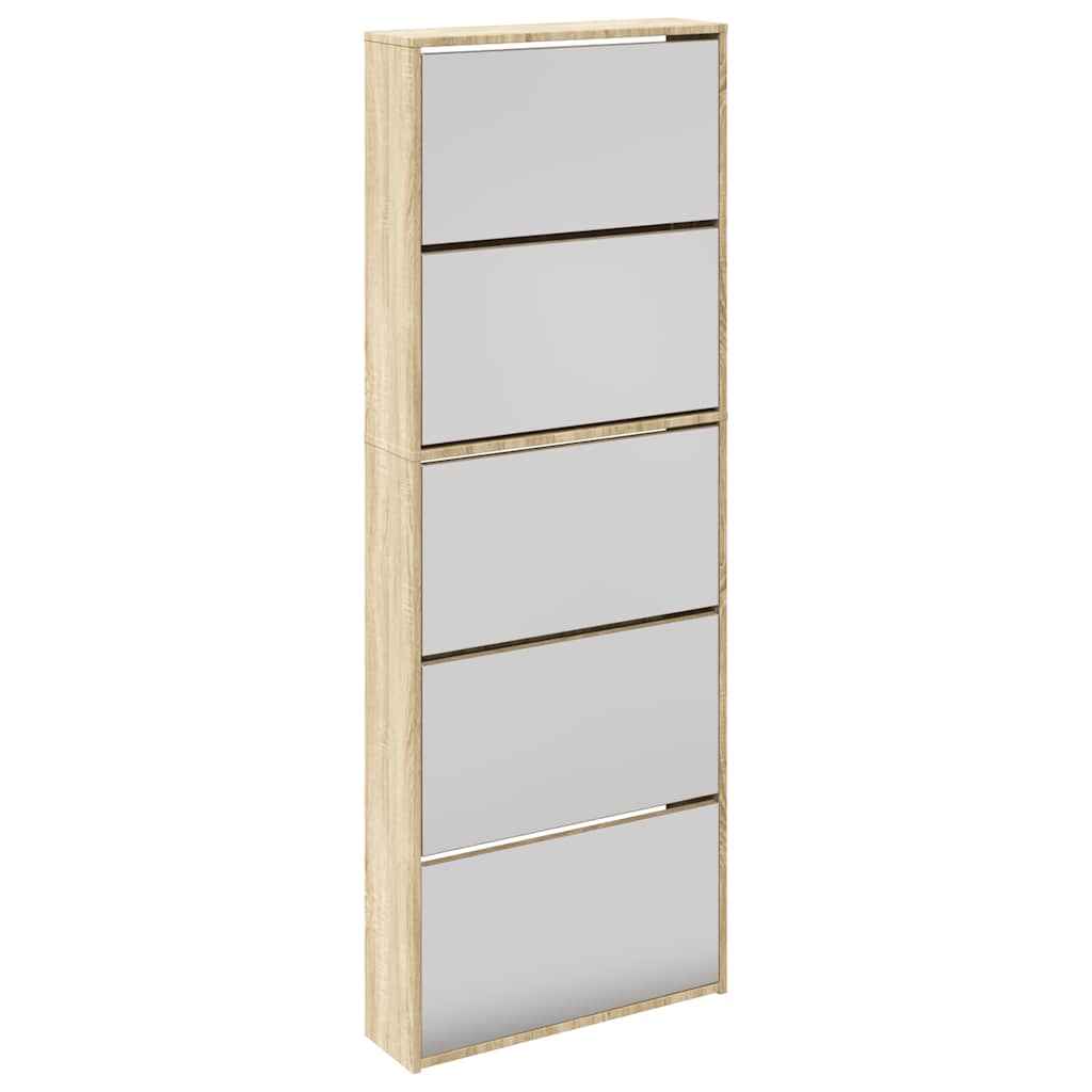 Scarpiera a 5 Strati con Specchio Rovere 63x17x169,5 cm