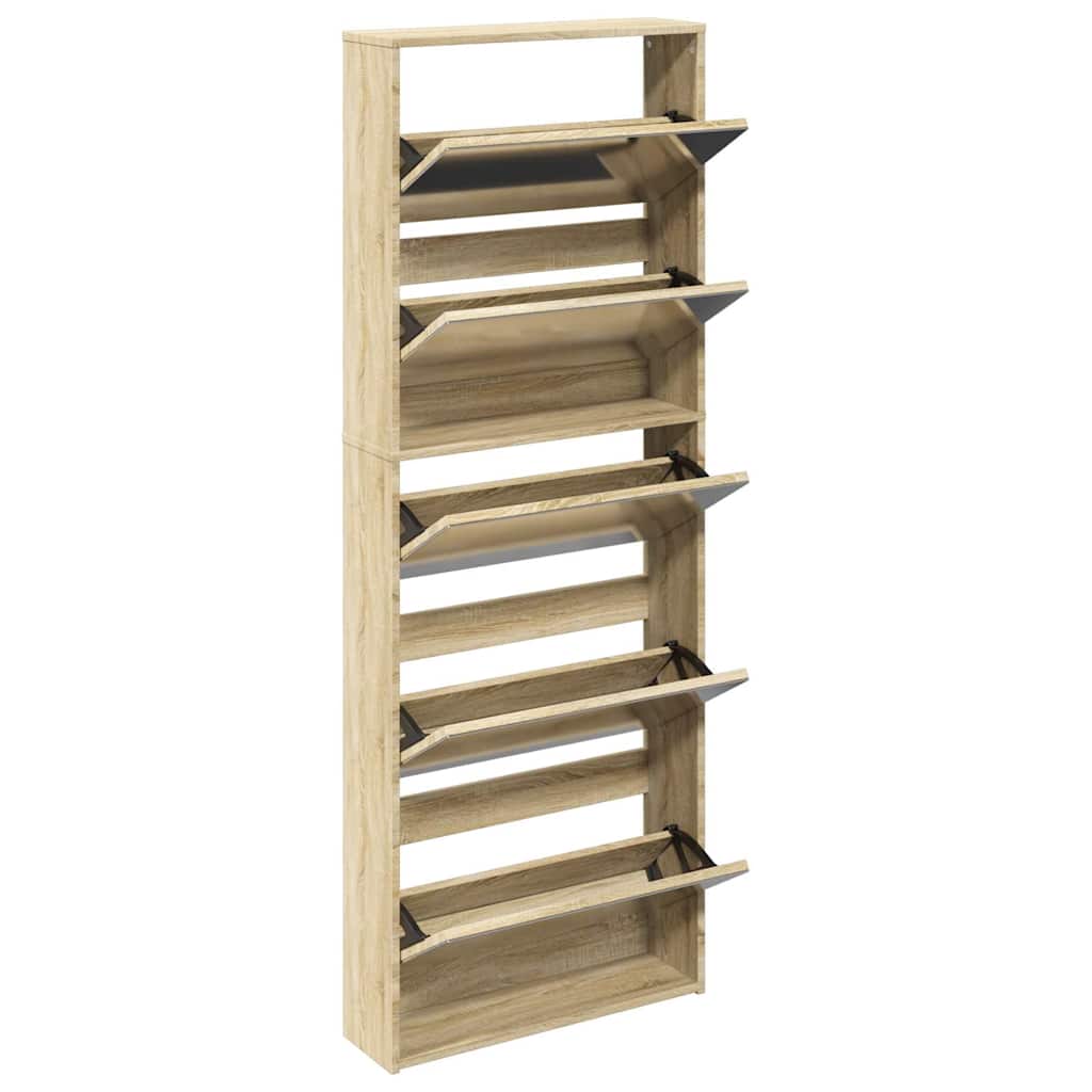 Scarpiera a 5 Strati con Specchio Rovere 63x17x169,5 cm