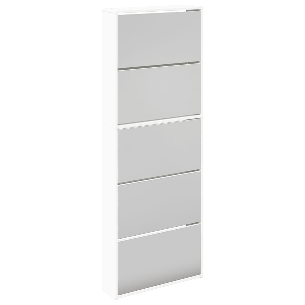 Scarpiera a 5 Strati con Specchio Bianca 63x17x169,5 cm