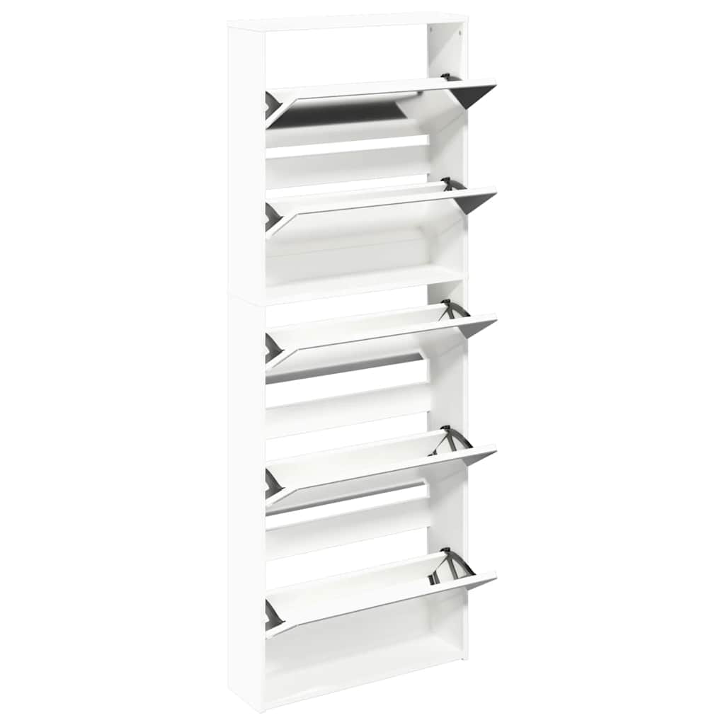 Scarpiera a 5 Strati con Specchio Bianca 63x17x169,5 cm