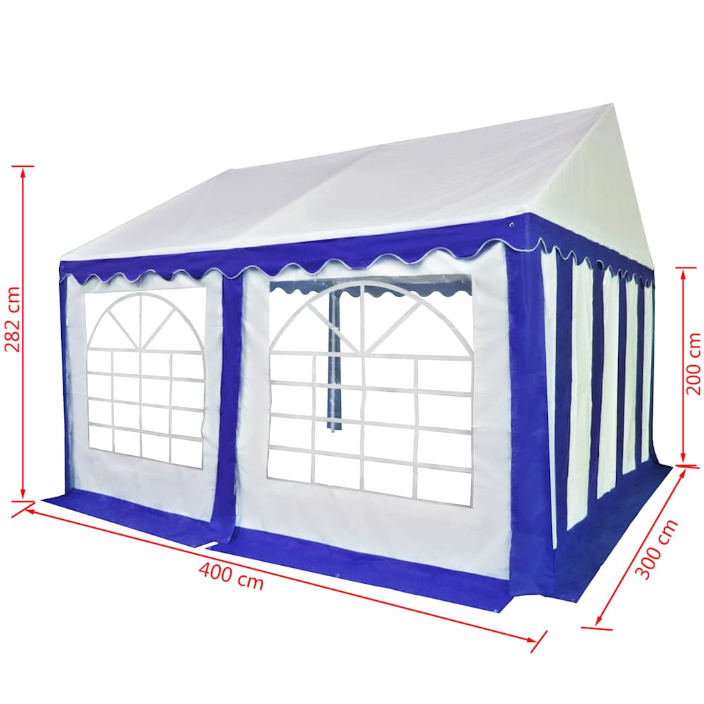 Gazebo da Giardino in PVC 3x4 m Blu e Bianco