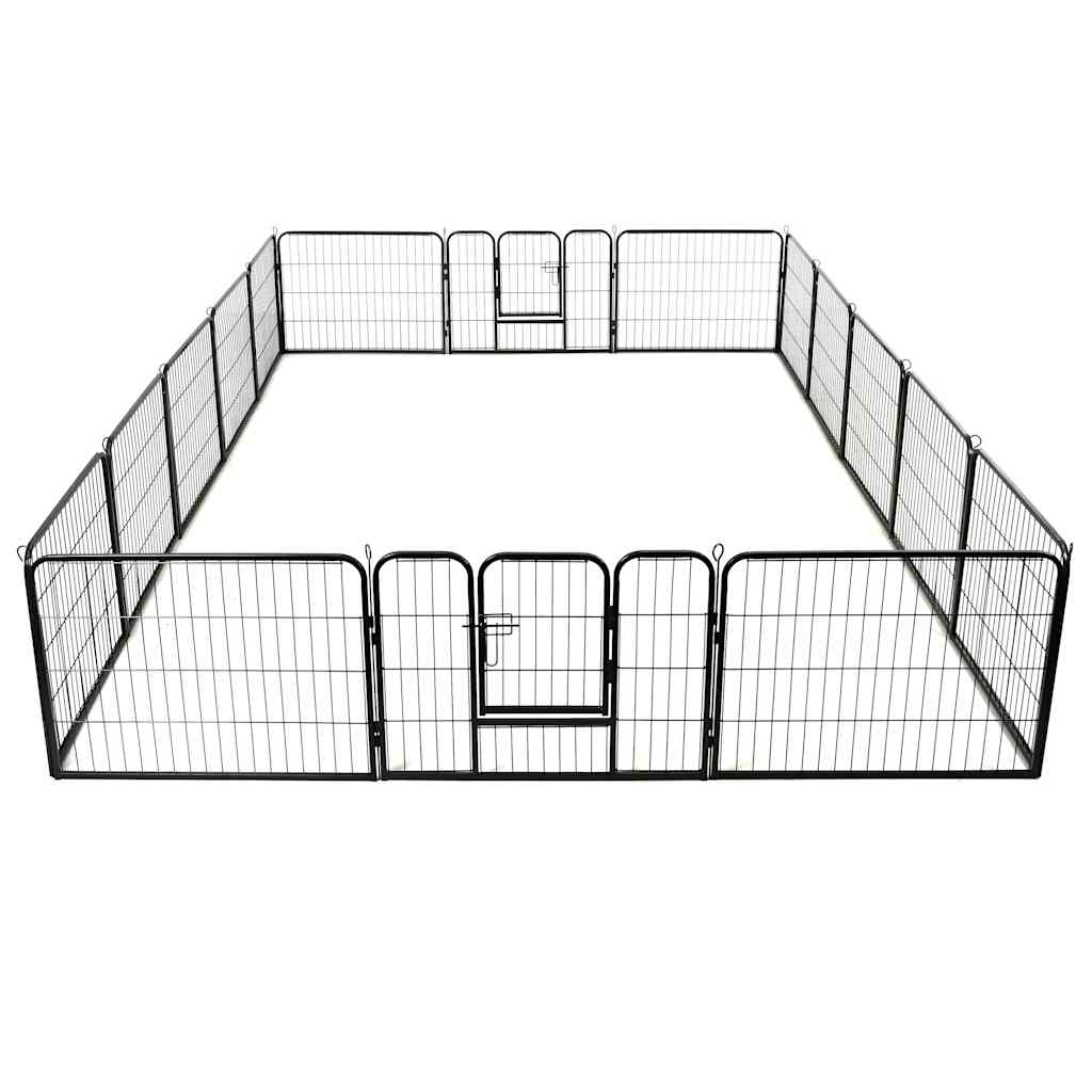 Box per Cani con 16 Pannelli in Acciaio 60x80 cm Nero