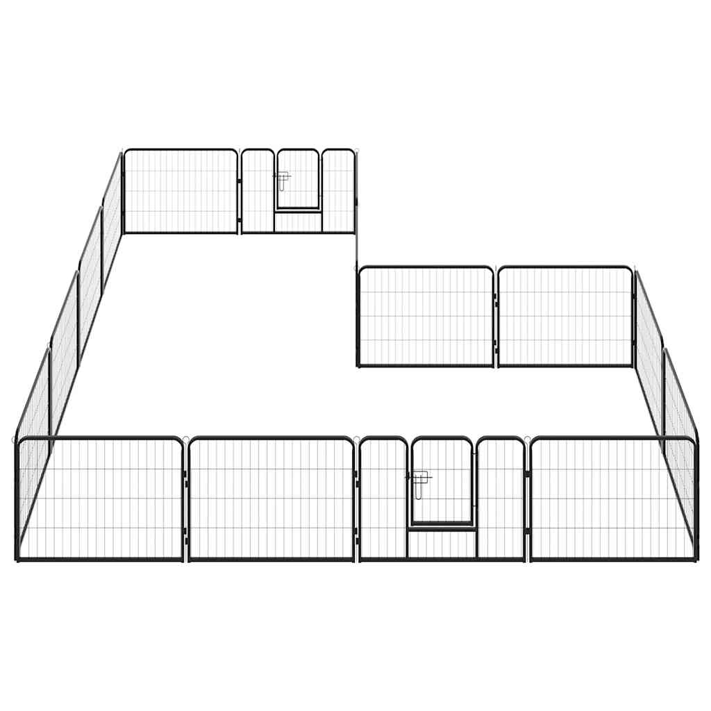 Box per Cani con 16 Pannelli in Acciaio 60x80 cm Nero