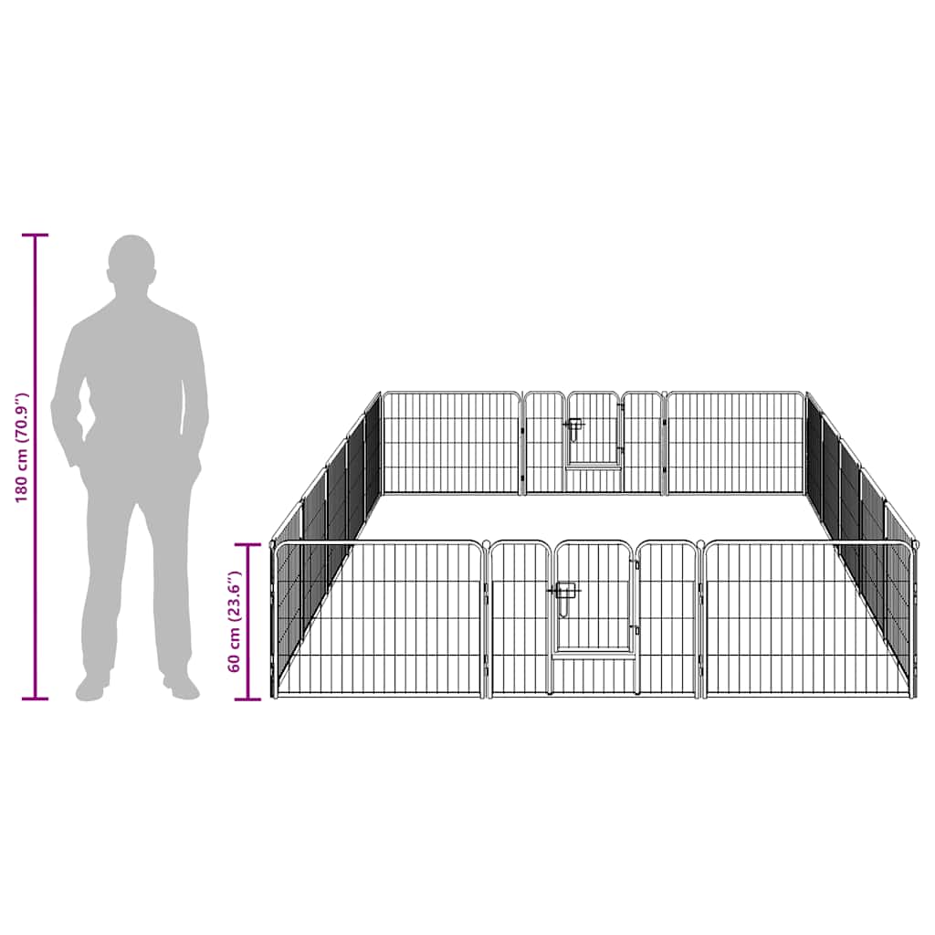 Box per Cani con 16 Pannelli in Acciaio 60x80 cm Nero