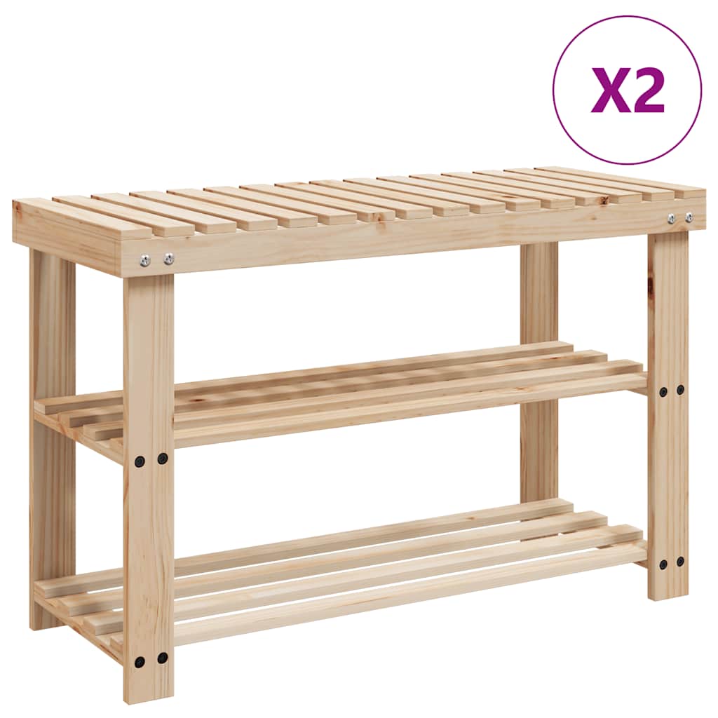 Scarpiera 2 in 1 con Piano d'Appoggio 2 pz in Legno Massello