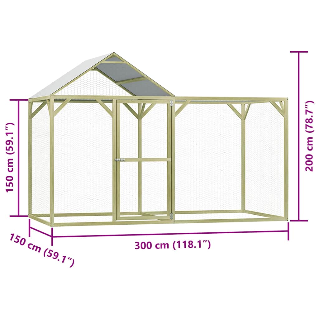 Pollaio 3x1,5x2 m in Legno di Pino Impregnato