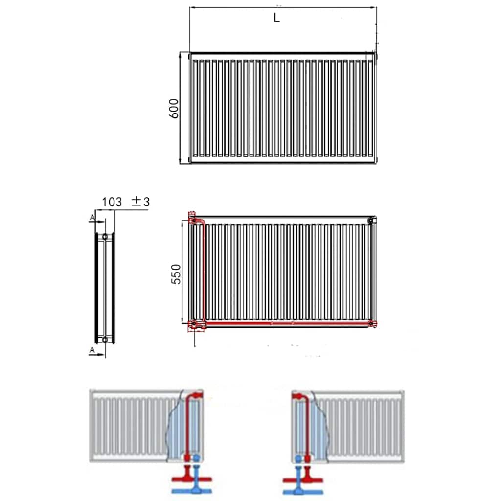 Termosifoni con Attacchi sulla Base Inferiore 4pz 120x10x60cm