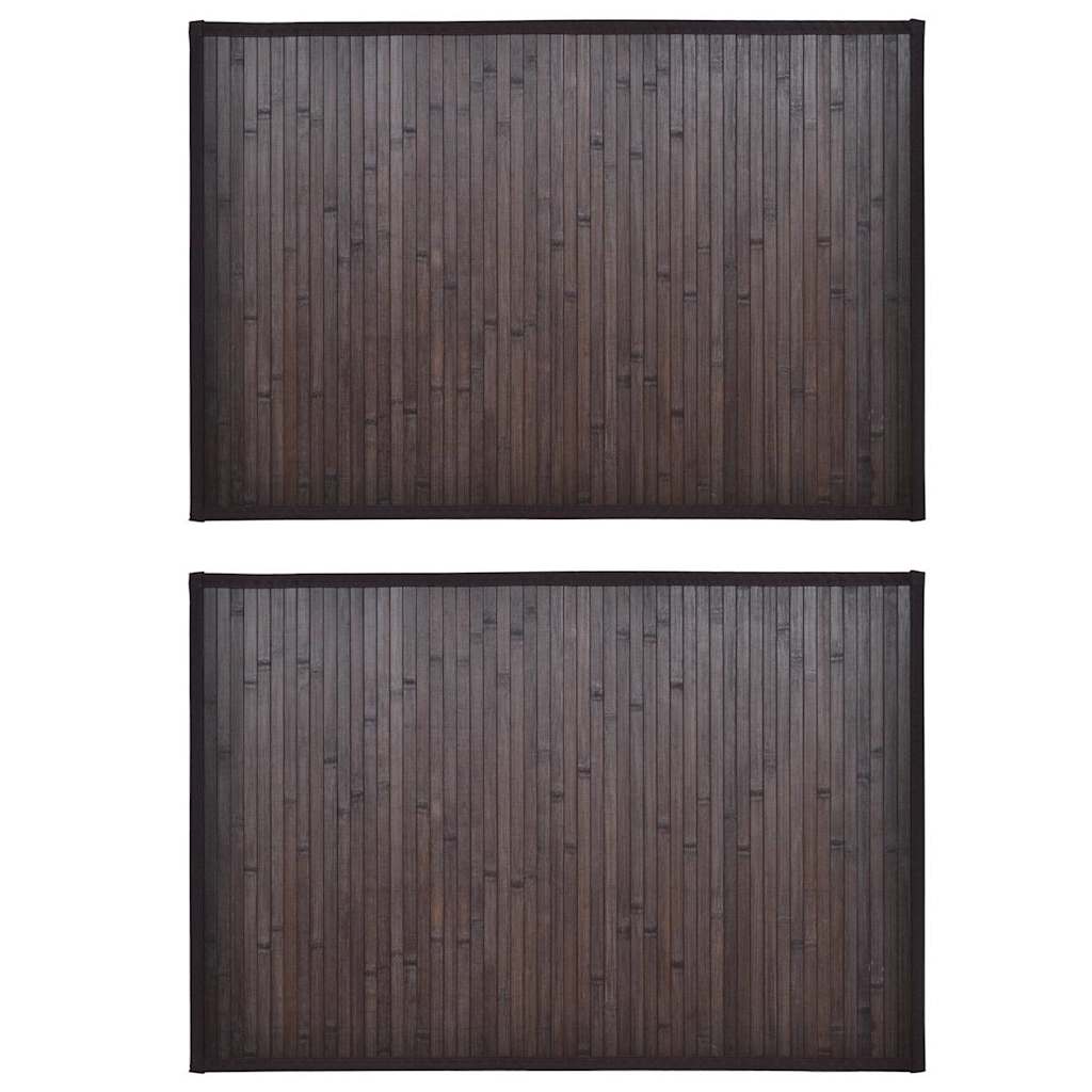 Tappetini da Bagno in Bambù 2 pz 60x90 cm Marrone Scuro