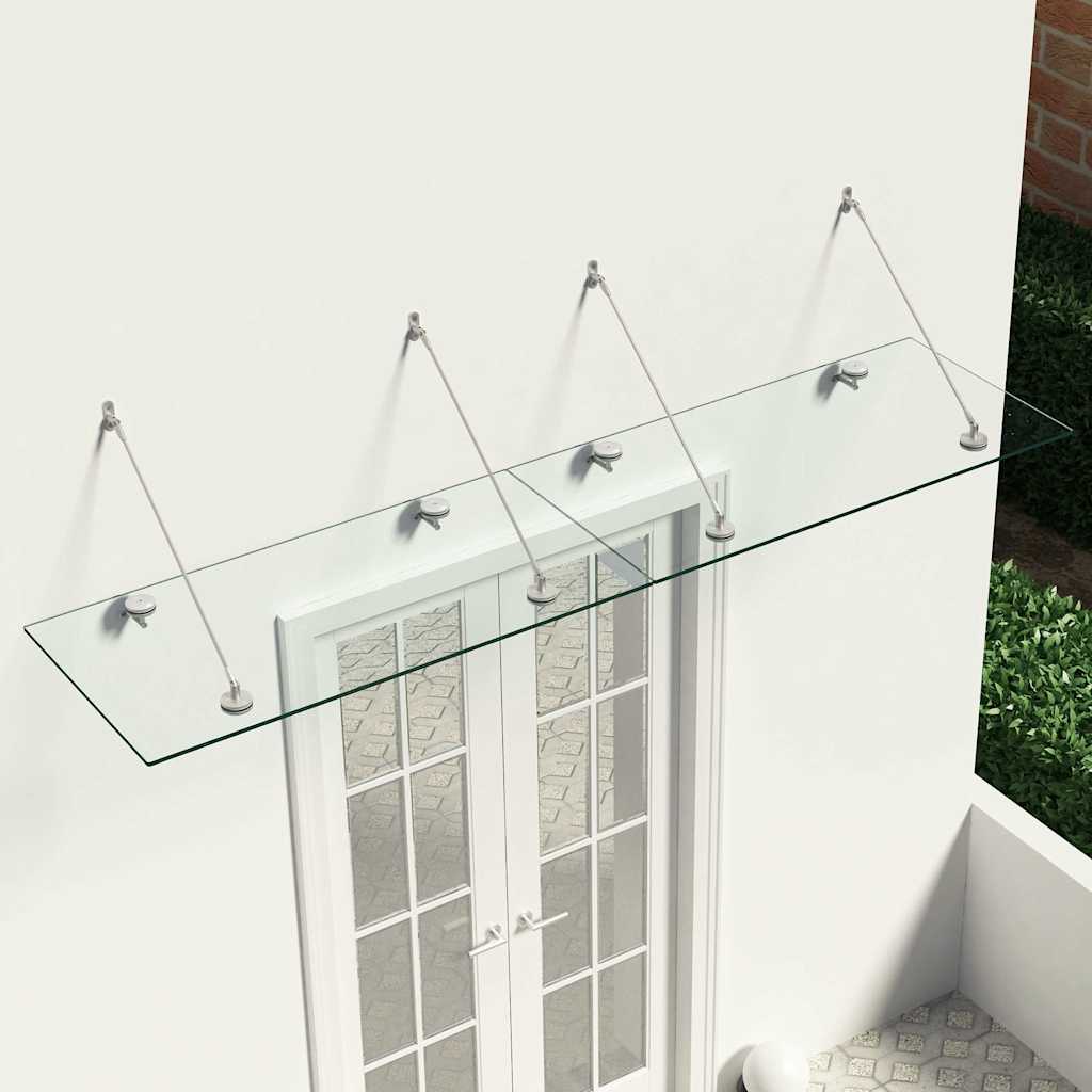 Pensilina Ingresso Vetro di Sicurezza VSG 240x60cm Acciaio Inox