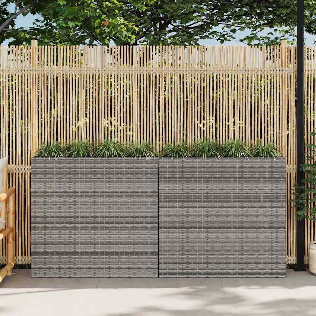 Letti Rialzati da Giardino con 4 Vasi 2 pz in Polyrattan Grigio