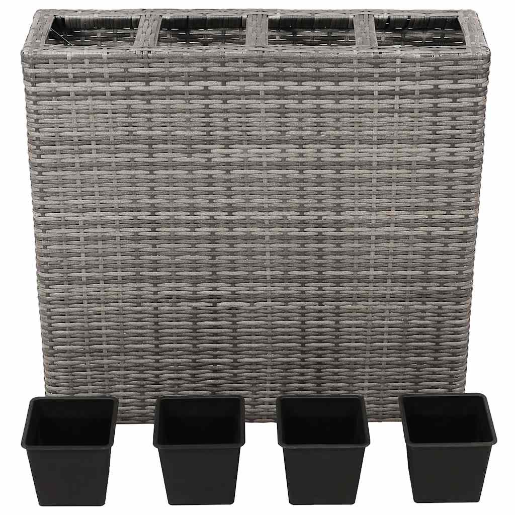 Letti Rialzati da Giardino con 4 Vasi 2 pz in Polyrattan Grigio