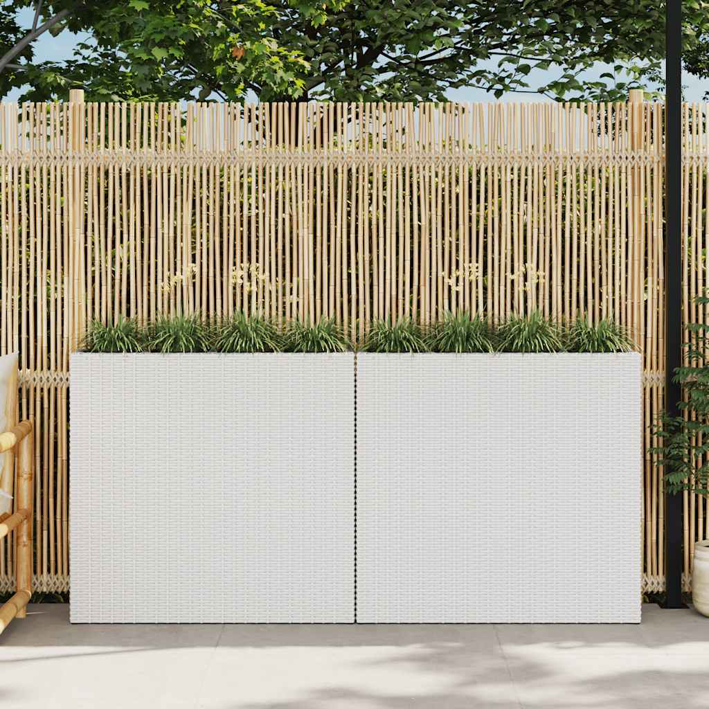 Letti Rialzati da Giardino con 4 Vasi 2 pz in Polyrattan Bianco
