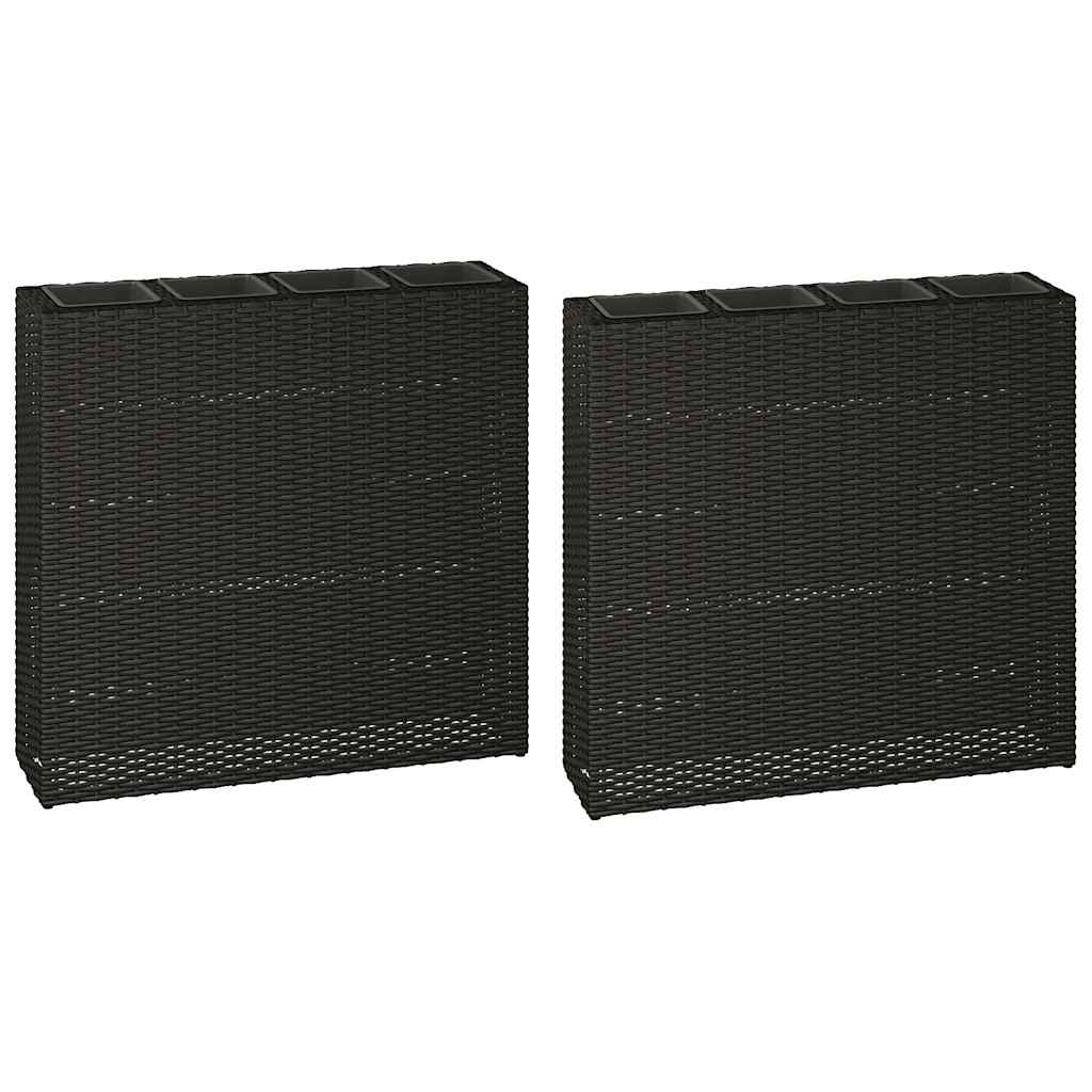 Letti Rialzati da Giardino con 4 Vasi 2 pz in Polyrattan Nero