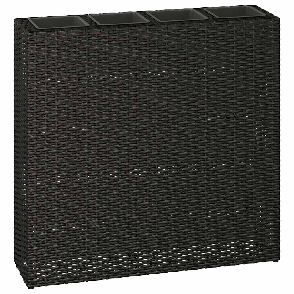 Letti Rialzati da Giardino con 4 Vasi 2 pz in Polyrattan Nero