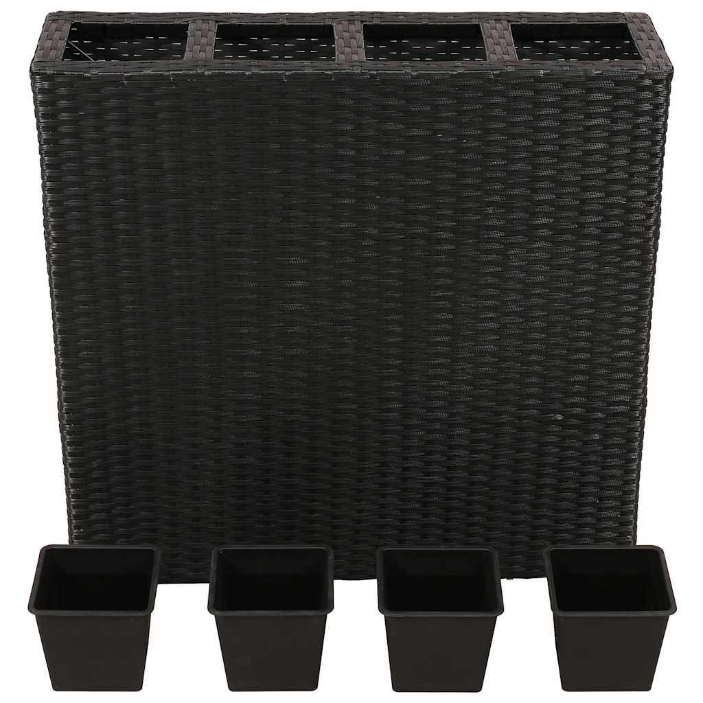 Letti Rialzati da Giardino con 4 Vasi 2 pz in Polyrattan Nero