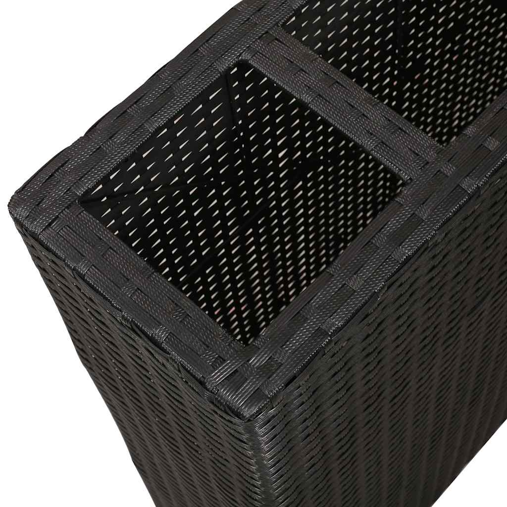 Letti Rialzati da Giardino con 4 Vasi 2 pz in Polyrattan Nero