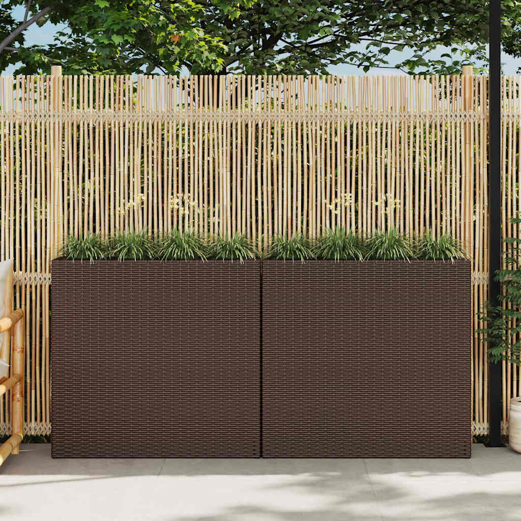 Letti Rialzati da Giardino con 4 Vasi 2 pz in Polyrattan Marrone