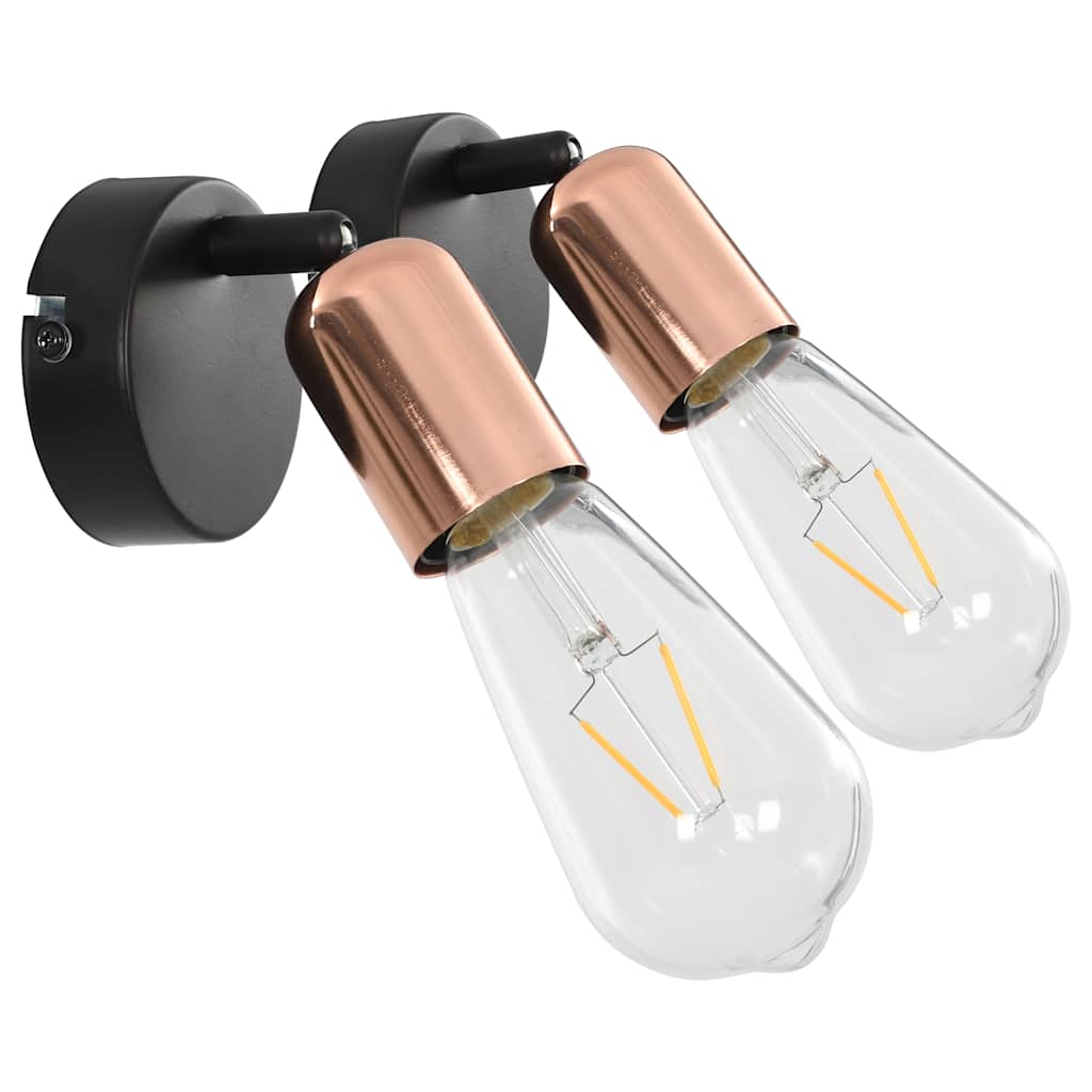 Faretti 2 pz con Lampadine a Incandescenza 2 W Nero e Rame E27