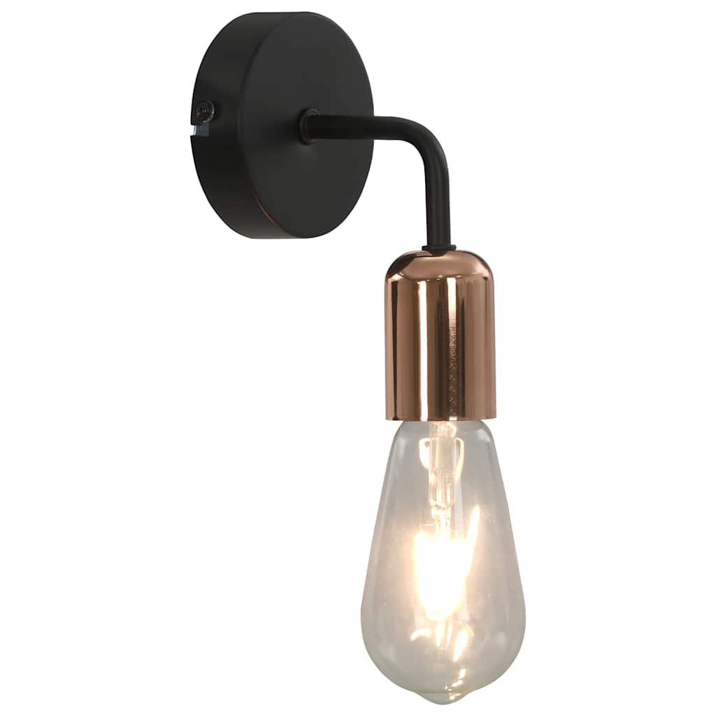 Lampade da Parete 2 pz con Lampadine 2 W Nero e Rame E27