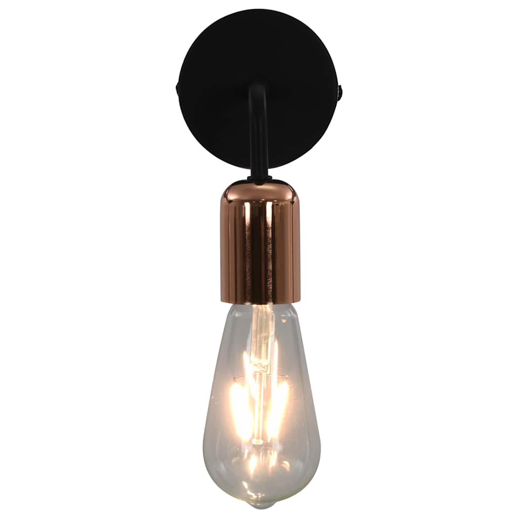 Lampade da Parete 2 pz con Lampadine 2 W Nero e Rame E27