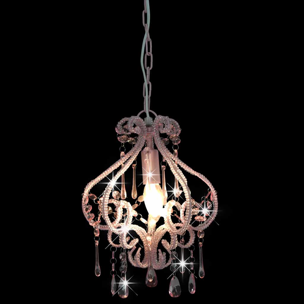 Lampadario con Perle Rosa Rotondo E14