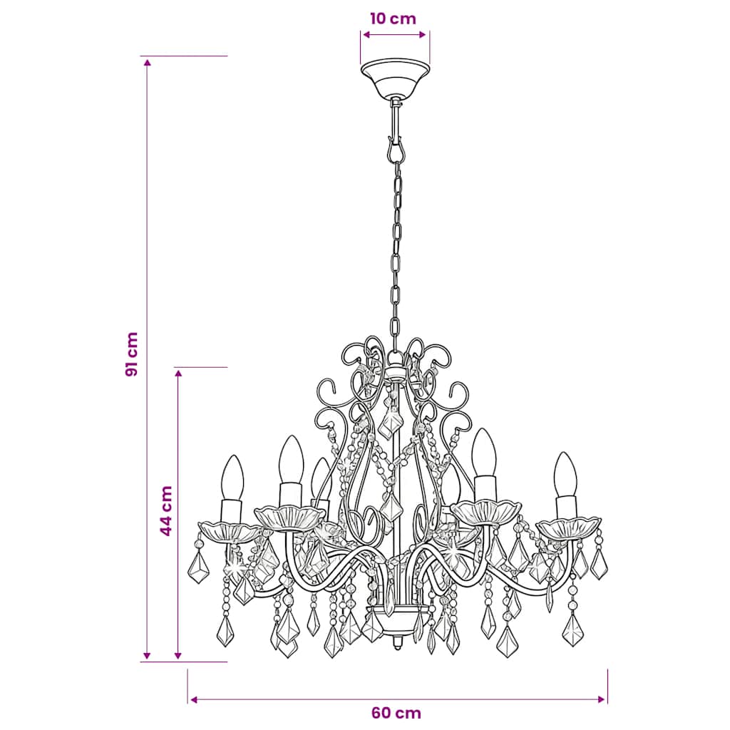 Lampadario con Perline di Cristallo Dorato Tondo 6 E14