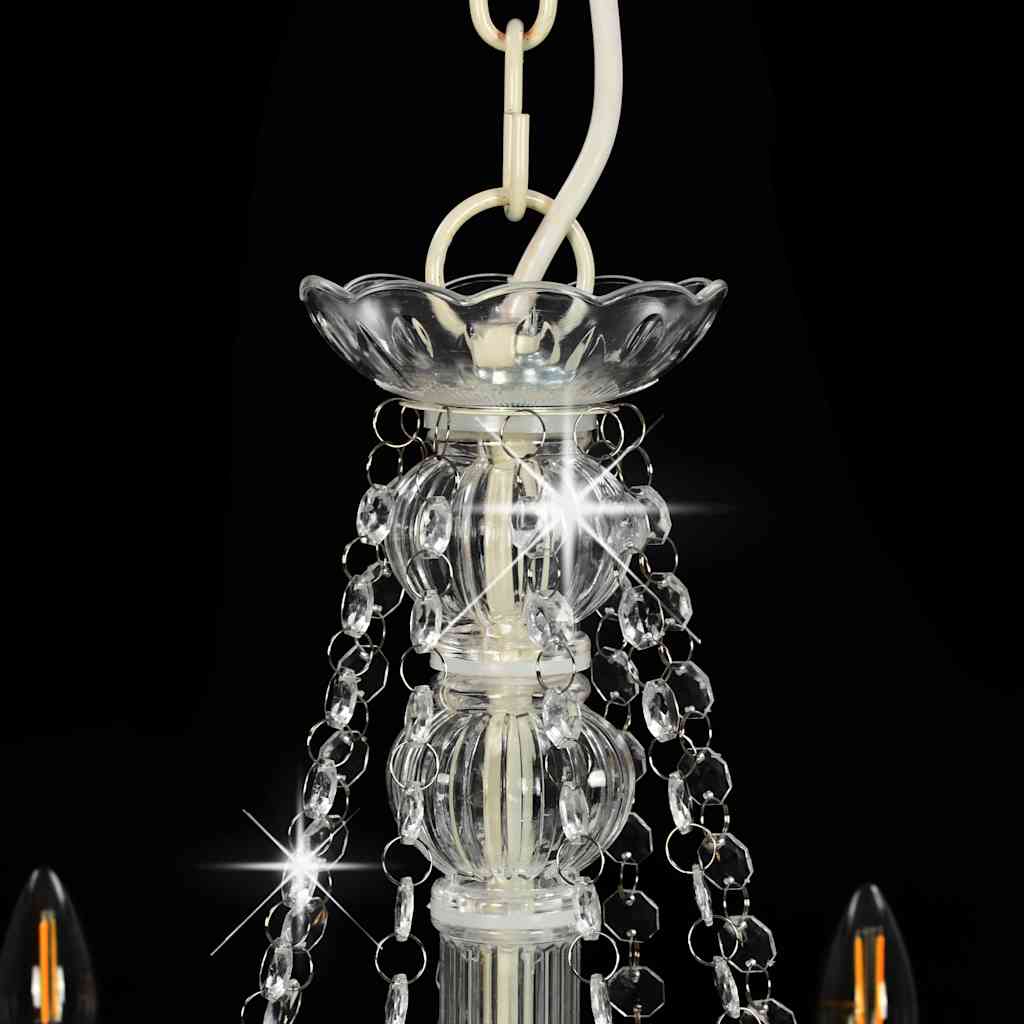 Lampadario con Perline Bianco 8 Lampadine E14