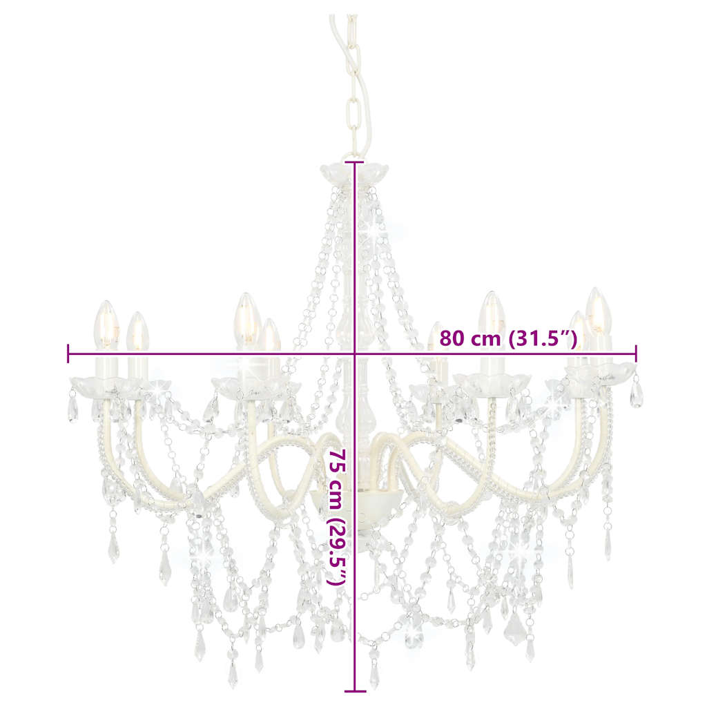 Lampadario con Perline Bianco 8 Lampadine E14