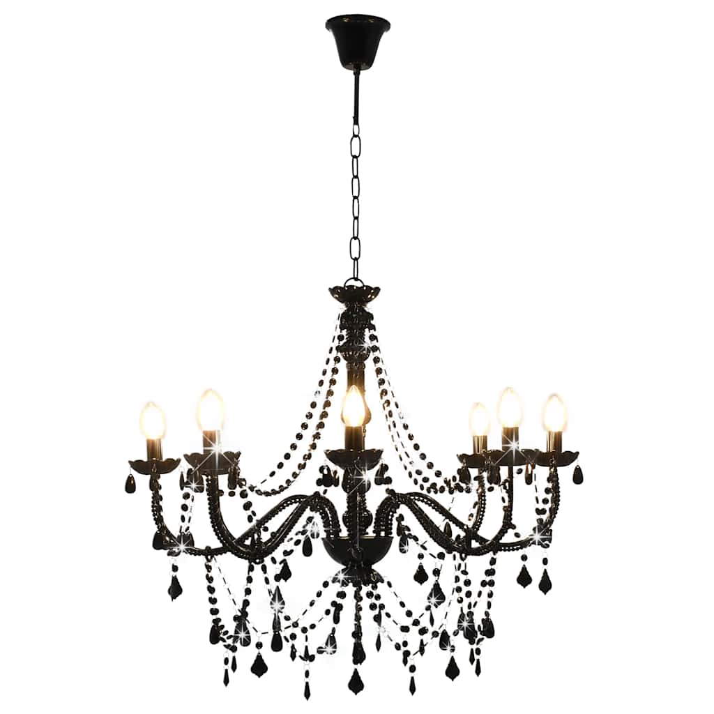 Lampadario con Perline Nero 8 Lampadine E14