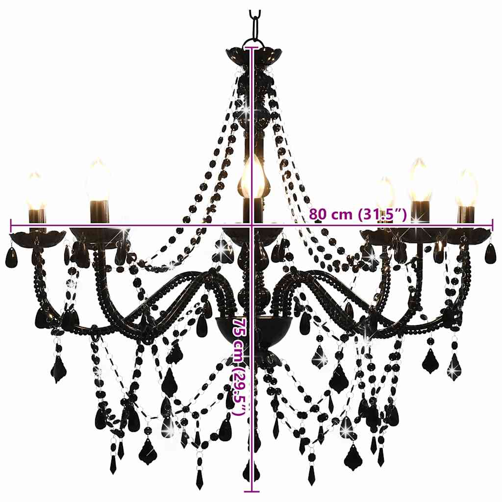 Lampadario con Perline Nero 8 Lampadine E14