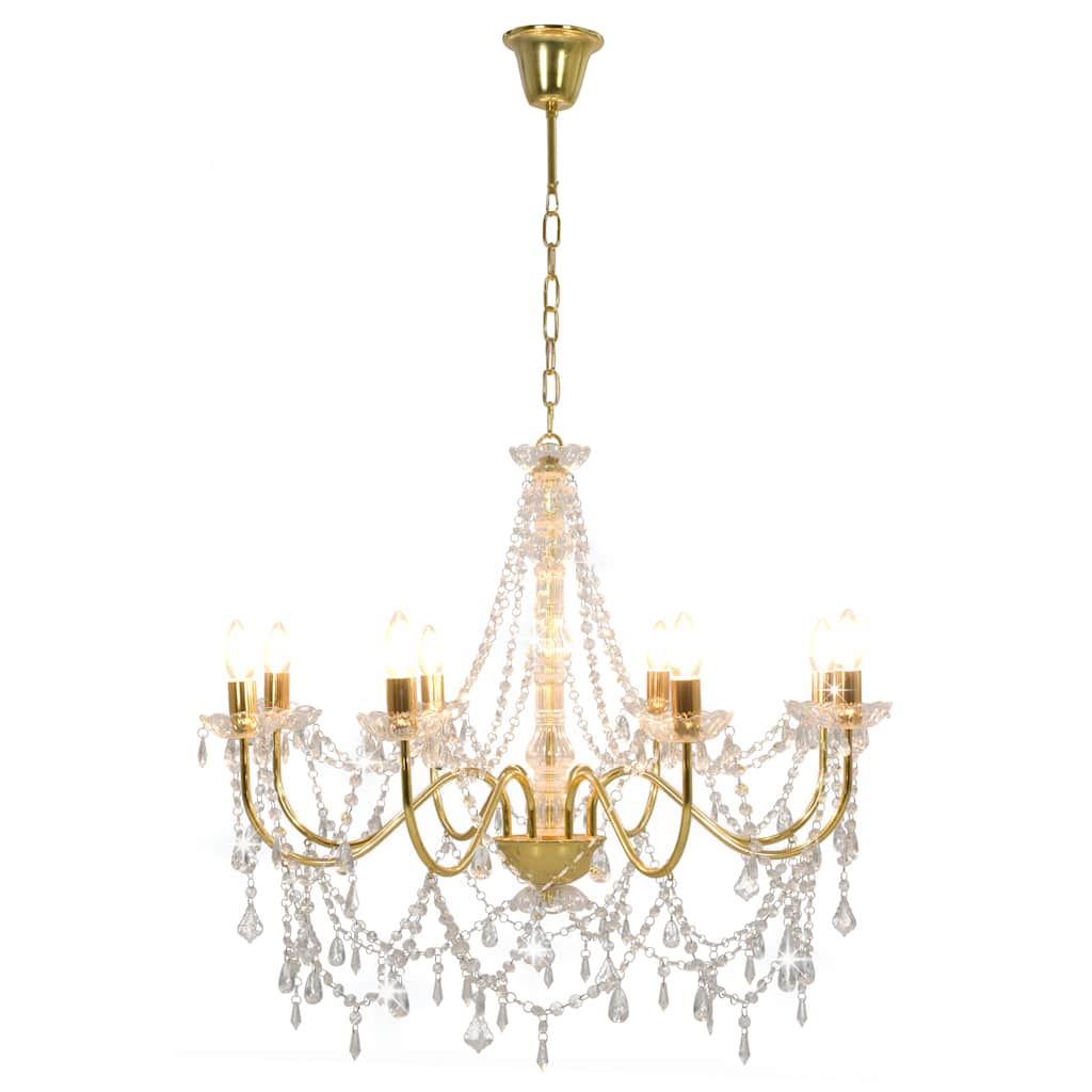 Lampadario con Perline Dorato 8 Lampadine E14