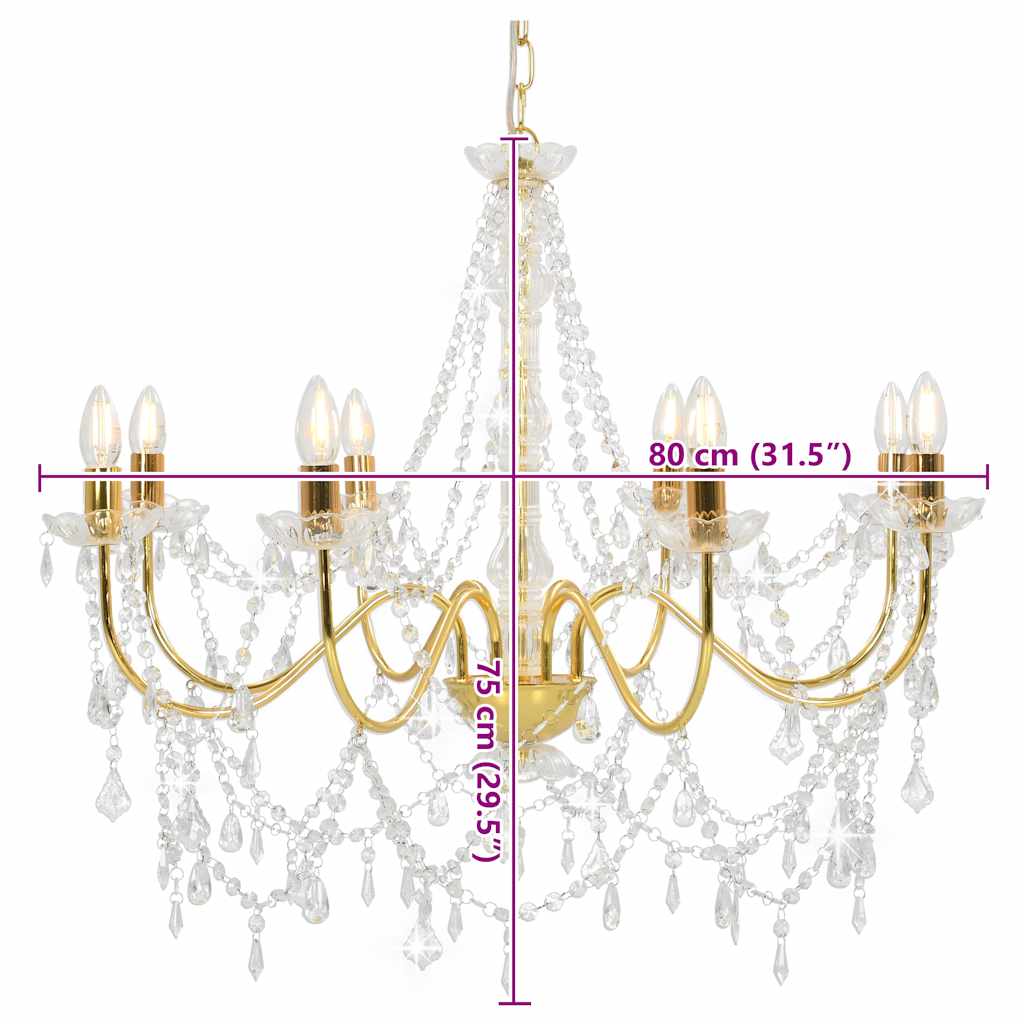 Lampadario con Perline Dorato 8 Lampadine E14