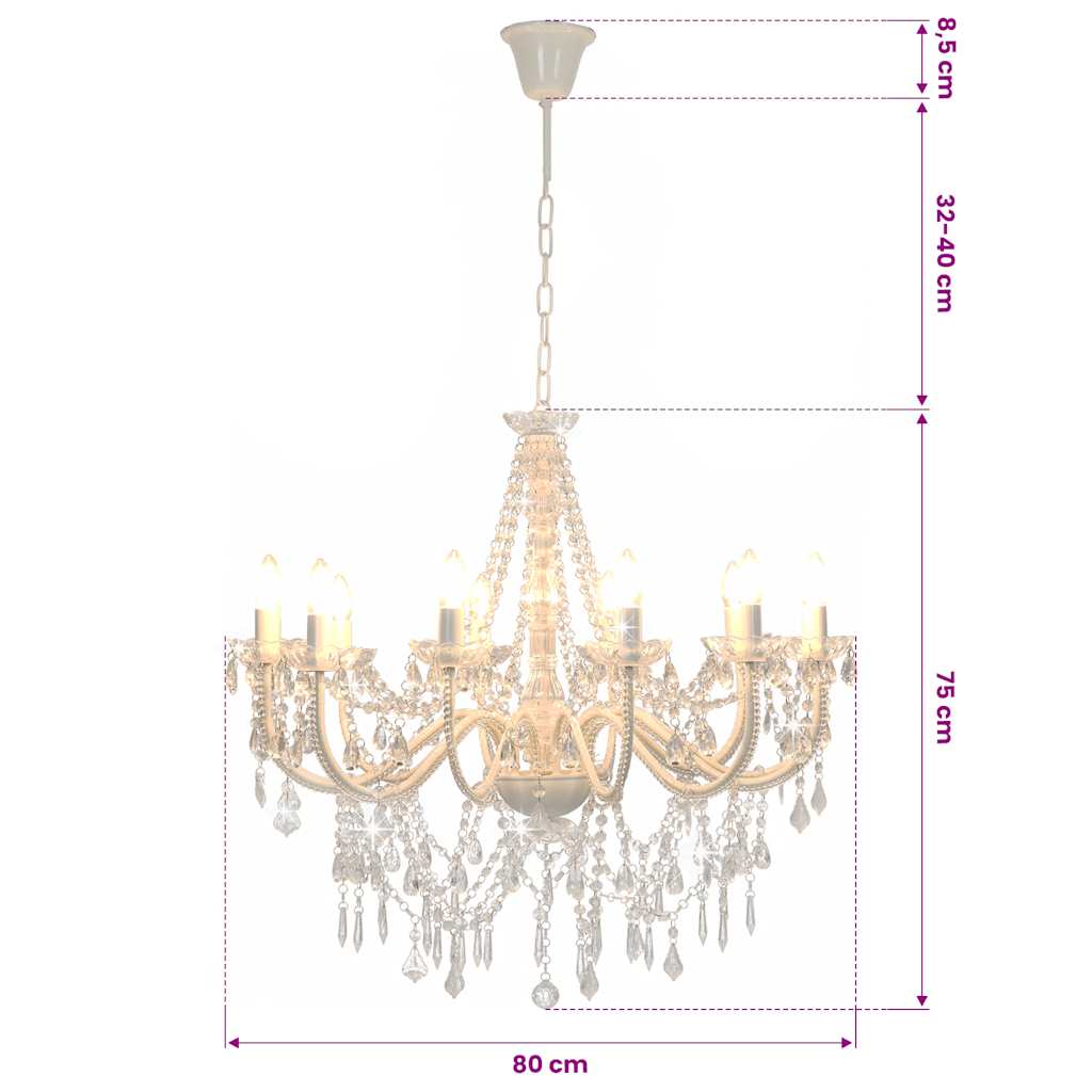 Lampadario con Perline Bianco 12 Lampadine E14