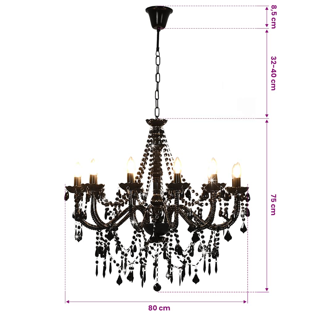 Lampadario con Perline Nero 12 Lampadine E14