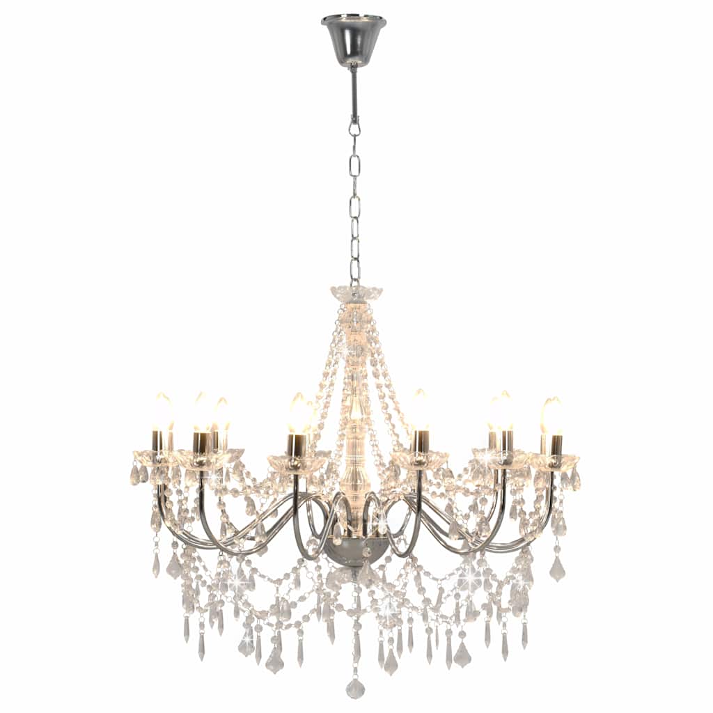 Lampadario con Perline Argento 12 Lampadine E14